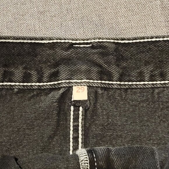 Levi’s Black Size 29 Denim Carpenter Mini Skirt Jean 100% Cotton Gray Distressed - Picture 6 of 12